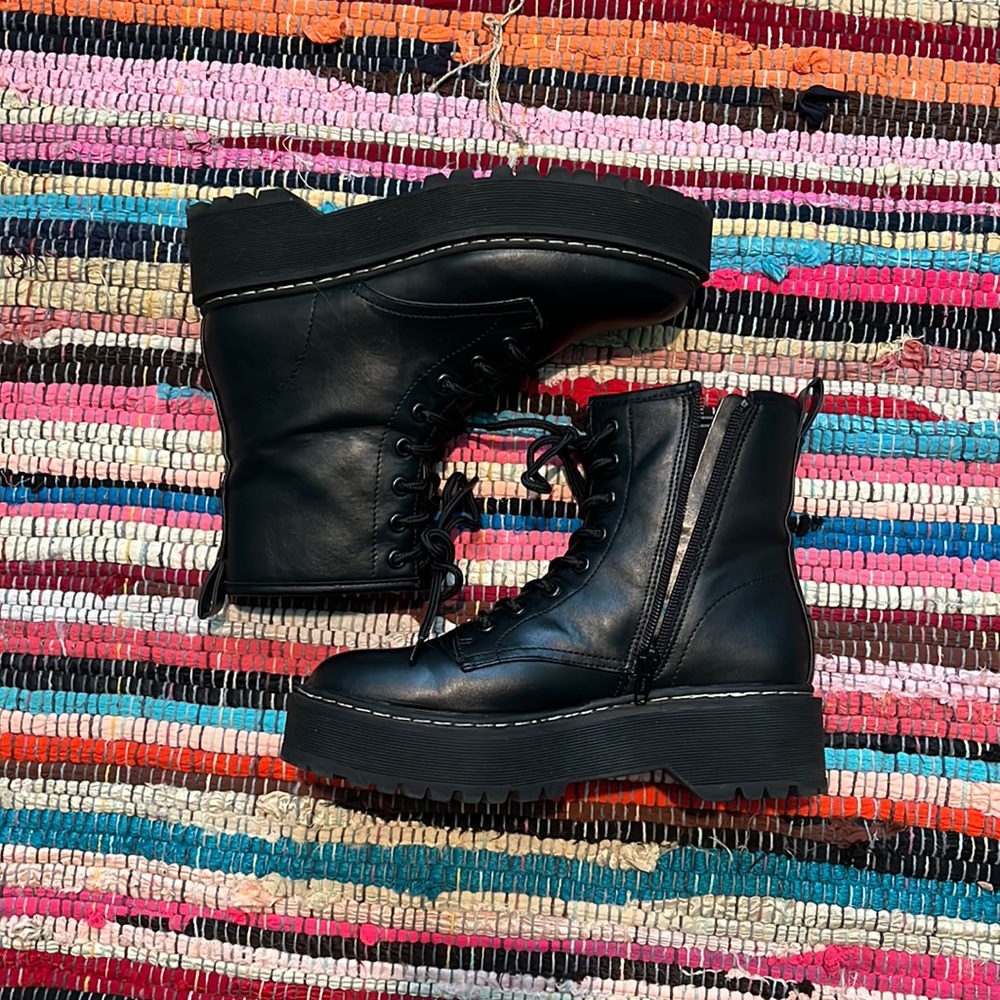 Chunky Black Lace Up Platform Boots
